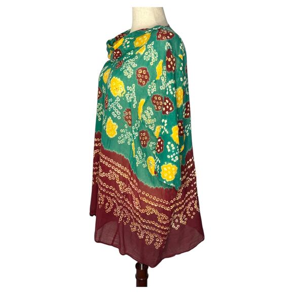 Madame Hall Women's Top OS Green Floral Artisan Indian Block Print Tunic Cotton - Picture 3 of 10